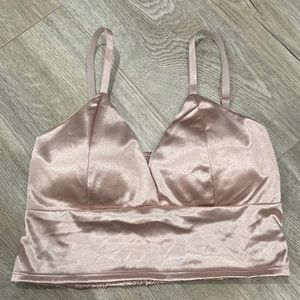 Pink crop top. Satin. Never worn. Size small